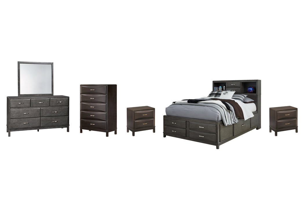 Caitbrook  Storage Bed With 8 Storage Drawers With Mirrored Dresser, Chest And 2 Nightstands