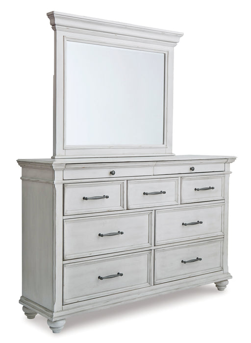 Kanwyn King Panel Bed with Storage with Mirrored Dresser, Chest and 2 Nightstands