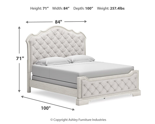 Arlendyne California King Upholstered Bed with Mirrored Dresser and Chest