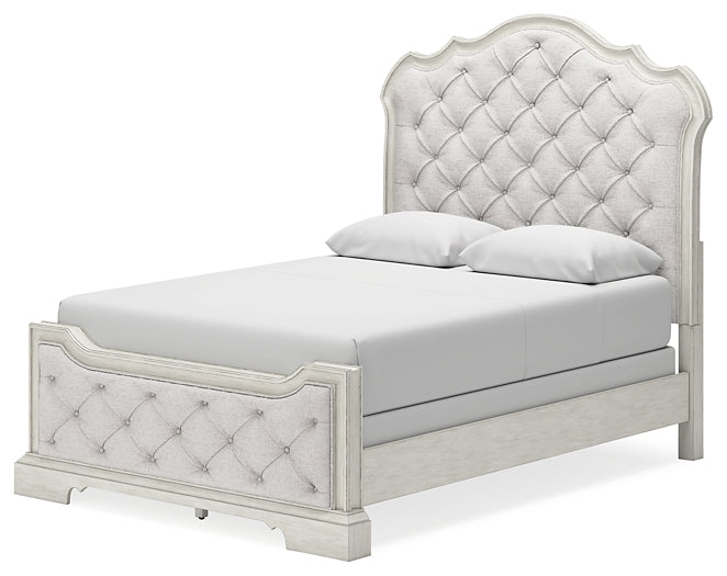 Arlendyne Queen Upholstered Bed with Mirrored Dresser and Chest